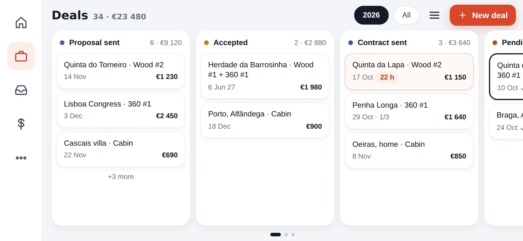 CRM deals board in landscape