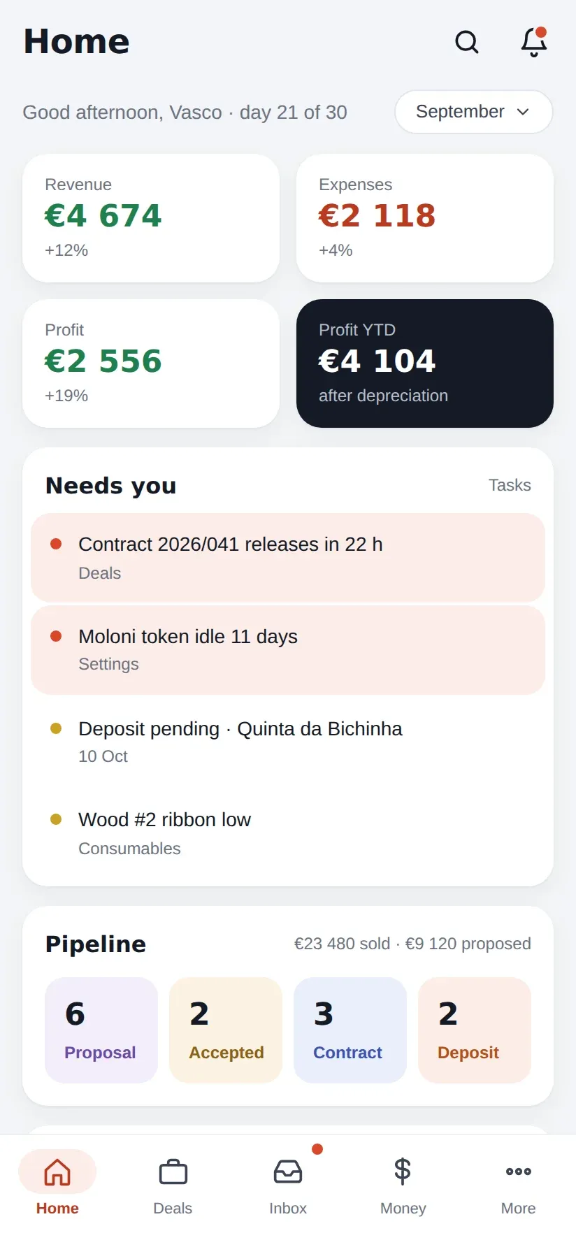 CRM home screen